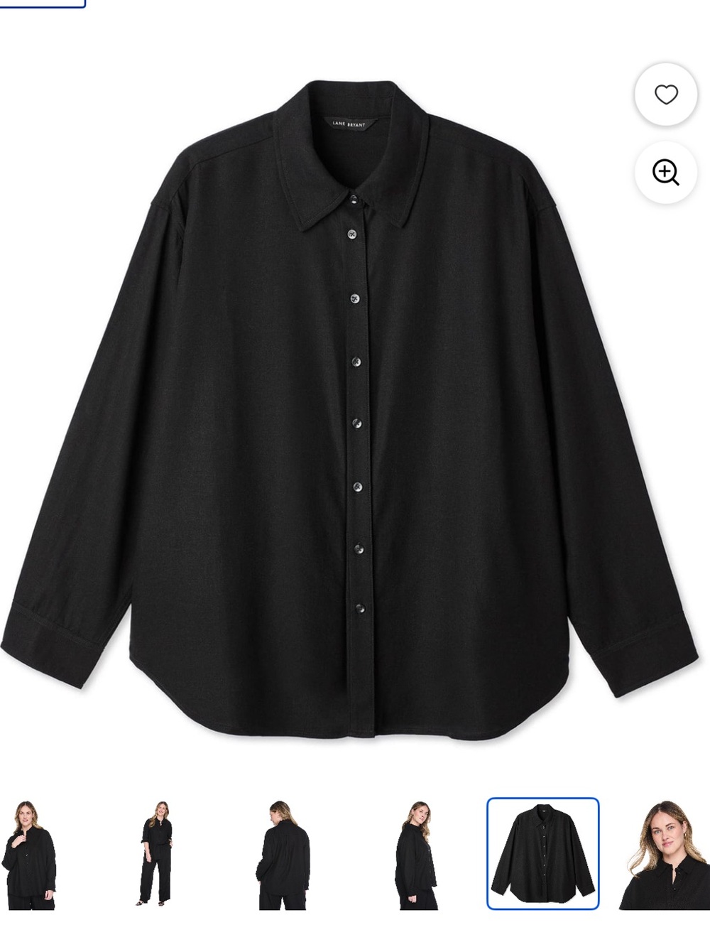 Lane Bryant Women’s Plus Linen-Blend Button-Up Shirt Black NWT 1X